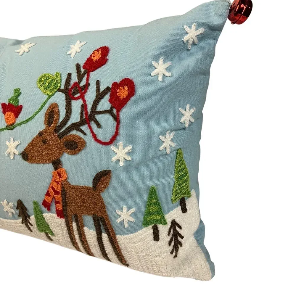 Pier 1 Reindeer Pillow Embroidered Zip Removable Cover Holiday Christmas Lumbar
